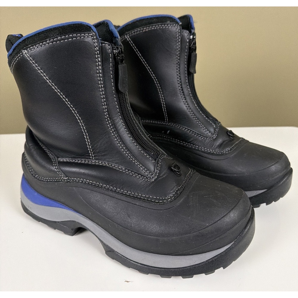 Lands End Men's 8 Front Zip Waterproof Winter Snow Boots Style 3077 Black Blue